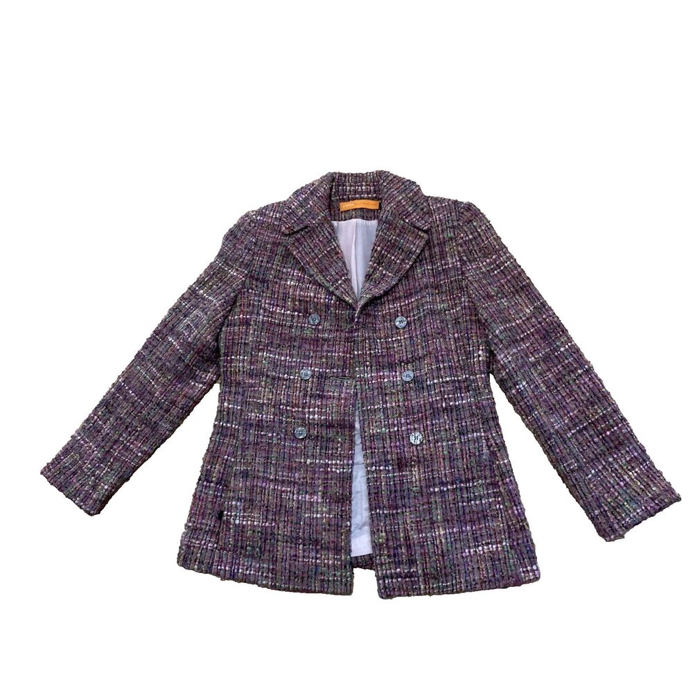 Cynthia Steffe Tweed Jacket Womens S Pink Green Wool Blend Double Breasted VTG